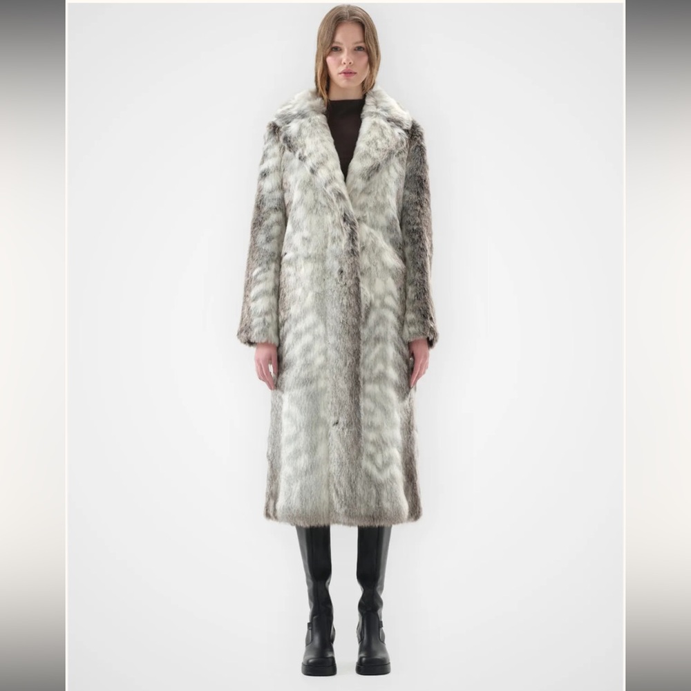 Kathmandu Coat from Unreal Furs - Snow Leopard Trench Faux Fur Coat - Designer